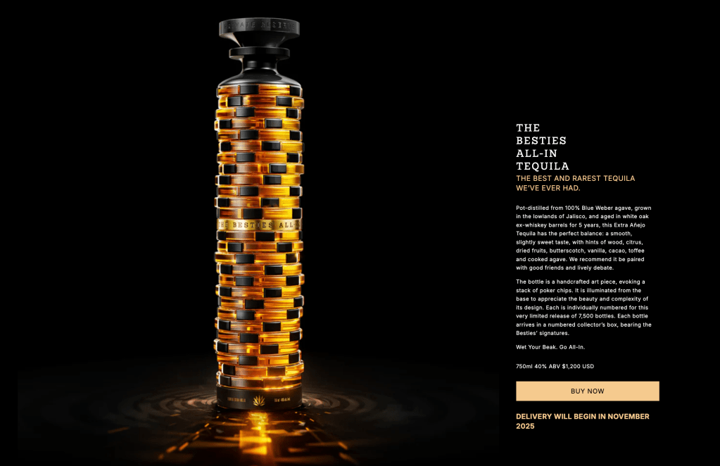 Besties All-In Tequila Finally Ships $1,200 Bottles After Five-Month Delay, Highlighting Launch Challenges